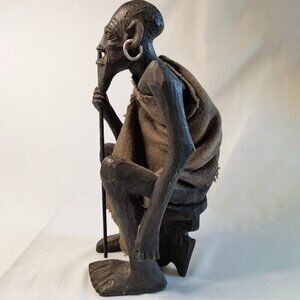 African Art Vintage Wood Carved Ghana Medicine Man 15½-inch tall